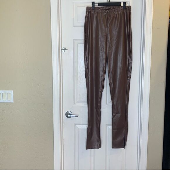 PrettyLittleThing Shape Mocha Split Hem Trouser Pants Size 12 Inseam 35.5” - Picture 1 of 12